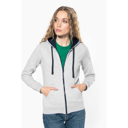 Sweat-shirt zippé capuche contrastée femme