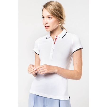 Polo maille piquée manches courtes femme