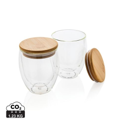 Set de 2 verres double paroi 250ml avec couvercle en bambou