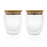 Set de 2 verres double paroi 250ml avec couvercle en bambou