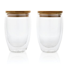 Set de 2 Verres double paroi 350ml avec couvercle en bambou