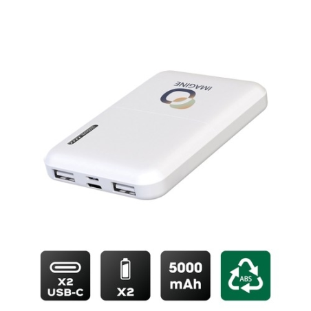 KIE - BATTERIE DE SECOURS EN PLASTIQUE RECYCLÉ ULTRA COMPACTE - 5000 MAH - BLANC