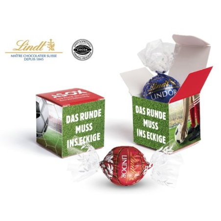 TRUFFES AU CHOCOLAT LINDT LINDOR dans un emballage personnalisable en forme de cube