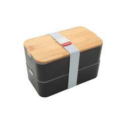 Bento 'Mihara', noir, avec couvercle en bambou