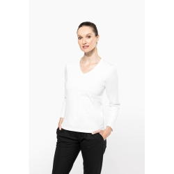 T-shirt Supima® col V manches longues femme