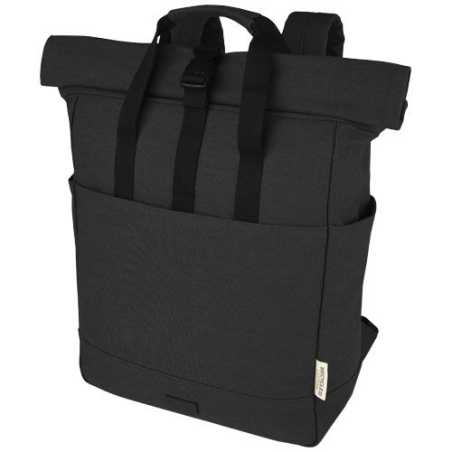 Sac à dos pour ordinateur portable Joey de 15 L en toile recyclée GRS 15 pouces avec dessus enroulable