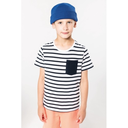 T-shirt rayé marin avec poche manches courtes enfant