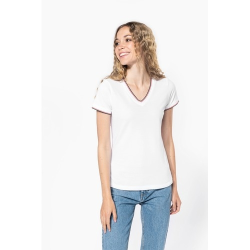 T-shirt maille piquée col V femme